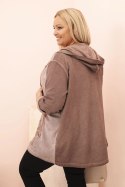Bluza damska Plus Size dekatyzowana z kapturem i nadrukiem BKLYN brązowa  