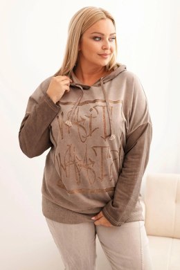 Bluza damska Plus Size dekatyzowana z kapturem i nadrukiem fango  