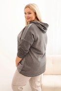 Bluza damska Plus Size dekatyzowana z kapturem i nadrukiem grafitowa  