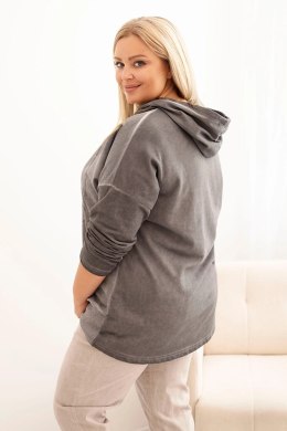 Bluza damska Plus Size dekatyzowana z kapturem i nadrukiem grafitowa  