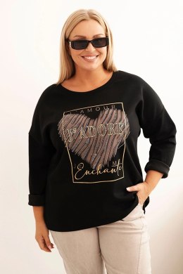 Bluza damska Plus Size masełkowa z nadrukiem 3D czarna  