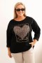 Bluza damska Plus Size masełkowa z nadrukiem 3D czarna  