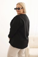 Bluza damska Plus Size masełkowa z nadrukiem 3D czarna  