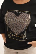 Bluza damska Plus Size masełkowa z nadrukiem 3D czarna  