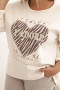Bluza damska Plus Size masełkowa z nadrukiem 3D ecru  