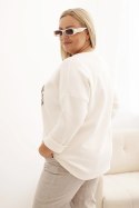 Bluza damska Plus Size masełkowa z nadrukiem 3D ecru  