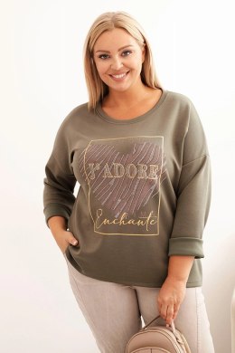 Bluza damska Plus Size masełkowa z nadrukiem 3D khaki  