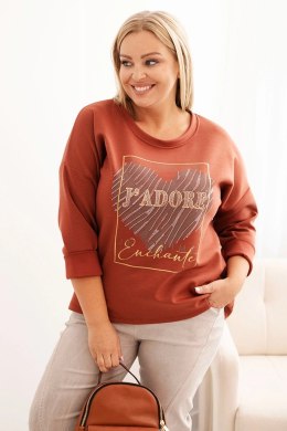 Bluza damska Plus Size masełkowa z nadrukiem 3D ruda  