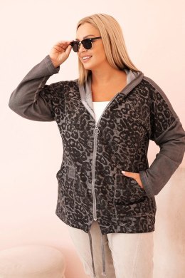 Bluza damska Plus Size rozpinana dekatyzowana z kapturem grafitowa  