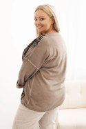 Bluza damska Plus Size z bawełną z lampasem panterka i troczkiem fango  