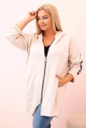 Bluza damska Plus Size z wiskozą rozpinana z kapturem beżowa  