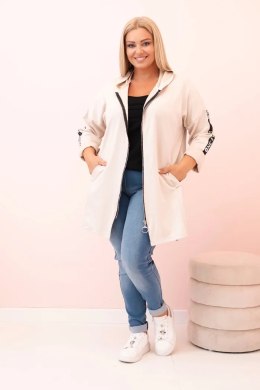 Bluza damska Plus Size z wiskozą rozpinana z kapturem beżowa  