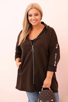Bluza damska Plus Size z wiskozą rozpinana z kapturem brązowa  