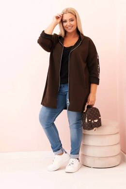 Bluza damska Plus Size z wiskozą rozpinana z kapturem brązowa  
