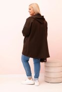 Bluza damska Plus Size z wiskozą rozpinana z kapturem brązowa  