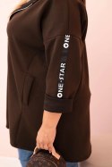 Bluza damska Plus Size z wiskozą rozpinana z kapturem brązowa  