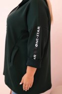 Bluza damska Plus Size z wiskozą rozpinana z kapturem ciemno zielona  