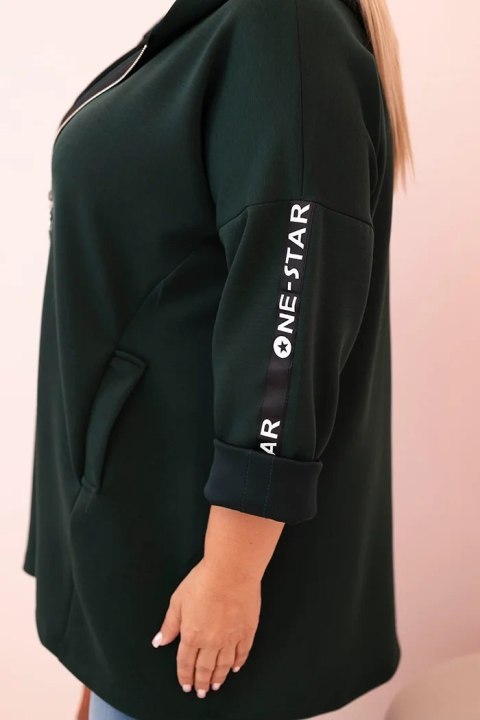 Bluza damska Plus Size z wiskozą rozpinana z kapturem ciemno zielona Bluza damska Plus Size z wiskozą rozpinana z kapturem ciemno zielona