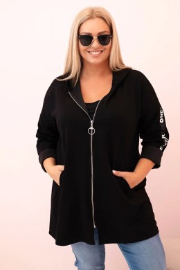 Bluza damska Plus Size z wiskozą rozpinana z kapturem czarna  