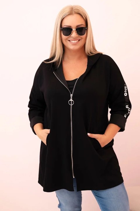 Bluza damska Plus Size z wiskozą rozpinana z kapturem czarna  