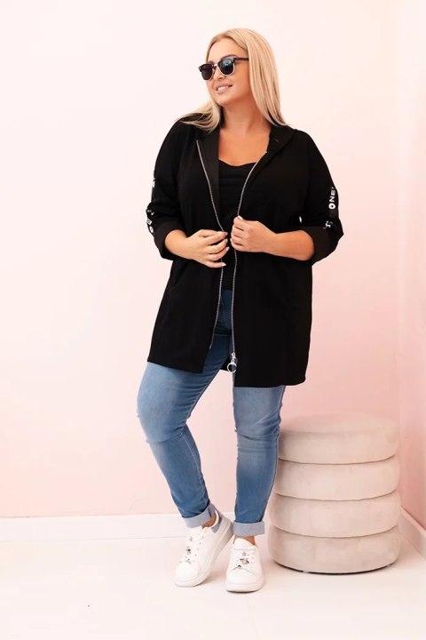 Bluza damska Plus Size z wiskozą rozpinana z kapturem czarna Bluza damska Plus Size z wiskozą rozpinana z kapturem czarna
