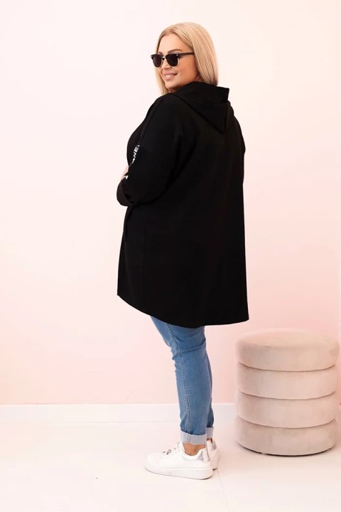 Bluza damska Plus Size z wiskozą rozpinana z kapturem czarna Bluza damska Plus Size z wiskozą rozpinana z kapturem czarna