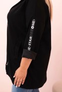 Bluza damska Plus Size z wiskozą rozpinana z kapturem czarna  