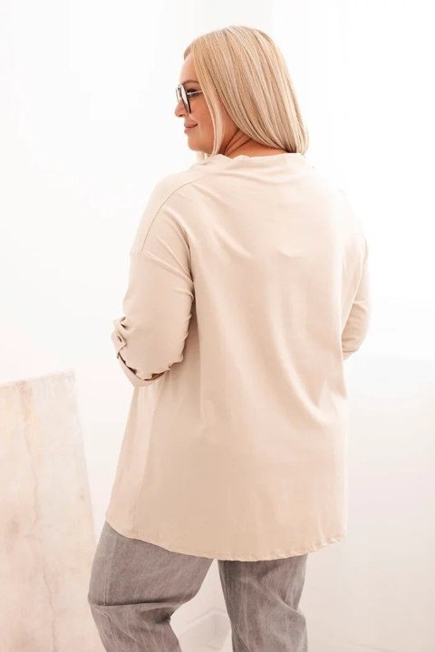 Bluzka damska Plus Size z bawełną o luźnym kroju z dekoltem wodnym beżowa Bluzka damska Plus Size z bawełną o luźnym kroju z dekoltem wodnym beżowa
