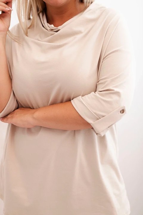 Bluzka damska Plus Size z bawełną o luźnym kroju z dekoltem wodnym beżowa Bluzka damska Plus Size z bawełną o luźnym kroju z dekoltem wodnym beżowa