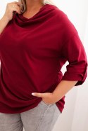 Bluzka damska Plus Size z bawełną o luźnym kroju z dekoltem wodnym bordowa  