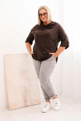 Bluzka damska Plus Size z bawełną o luźnym kroju z dekoltem wodnym brązowa  