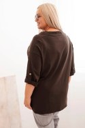 Bluzka damska Plus Size z bawełną o luźnym kroju z dekoltem wodnym brązowa  