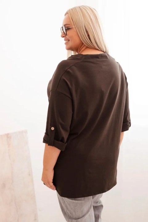 Bluzka damska Plus Size z bawełną o luźnym kroju z dekoltem wodnym brązowa Bluzka damska Plus Size z bawełną o luźnym kroju z dekoltem wodnym brązowa