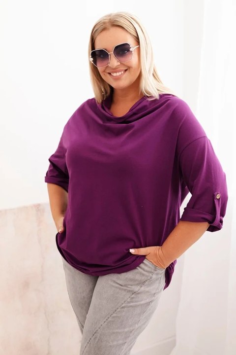 Bluzka damska Plus Size z bawełną o luźnym kroju z dekoltem wodnym ciemno fioletowa  