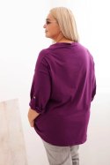 Bluzka damska Plus Size z bawełną o luźnym kroju z dekoltem wodnym ciemno fioletowa  