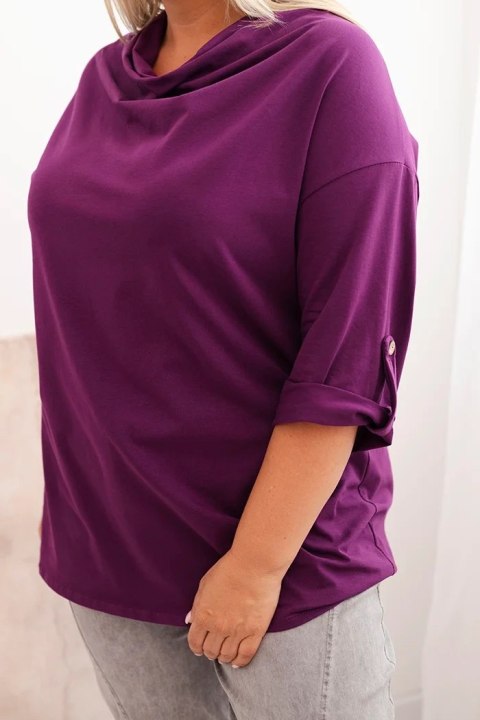 Bluzka damska Plus Size z bawełną o luźnym kroju z dekoltem wodnym ciemno fioletowa Bluzka damska Plus Size z bawełną o luźnym kroju z dekoltem wodnym ciemno fioletowa
