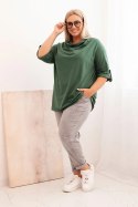 Bluzka damska Plus Size z bawełną o luźnym kroju z dekoltem wodnym ciemno zielona  