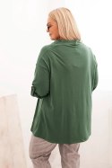 Bluzka damska Plus Size z bawełną o luźnym kroju z dekoltem wodnym ciemno zielona  