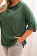 Bluzka damska Plus Size z bawełną o luźnym kroju z dekoltem wodnym ciemno zielona  