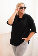 Bluzka damska Plus Size z bawełną o luźnym kroju z dekoltem wodnym czarna  
