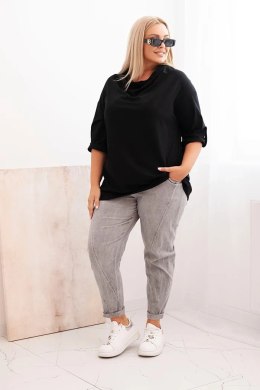 Bluzka damska Plus Size z bawełną o luźnym kroju z dekoltem wodnym czarna  
