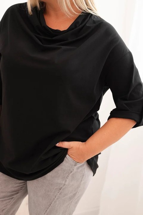 Bluzka damska Plus Size z bawełną o luźnym kroju z dekoltem wodnym czarna Bluzka damska Plus Size z bawełną o luźnym kroju z dekoltem wodnym czarna