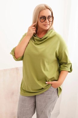 Bluzka damska Plus Size z bawełną o luźnym kroju z dekoltem wodnym oliwkowa  