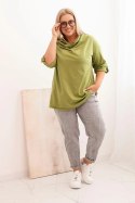 Bluzka damska Plus Size z bawełną o luźnym kroju z dekoltem wodnym oliwkowa  