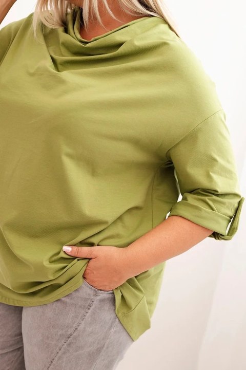Bluzka damska Plus Size z bawełną o luźnym kroju z dekoltem wodnym oliwkowa Bluzka damska Plus Size z bawełną o luźnym kroju z dekoltem wodnym oliwkowa