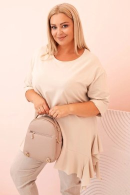 Bluzka damska Plus Size z bawełną z falbaną i rękawem podwijanym beżowa  