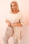 Bluzka damska Plus Size z bawełną z falbaną i rękawem podwijanym beżowa  