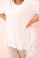 Bluzka damska Plus Size z bawełną z falbaną i rękawem podwijanym biała  