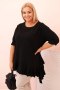 Bluzka damska Plus Size z bawełną z falbaną i rękawem podwijanym czarna  