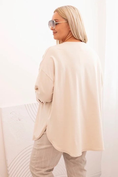 Bluzka damska Plus Size z bawełną z kieszenią i rękawem podwijanym beżowa Bluzka damska Plus Size z bawełną z kieszenią i rękawem podwijanym beżowa